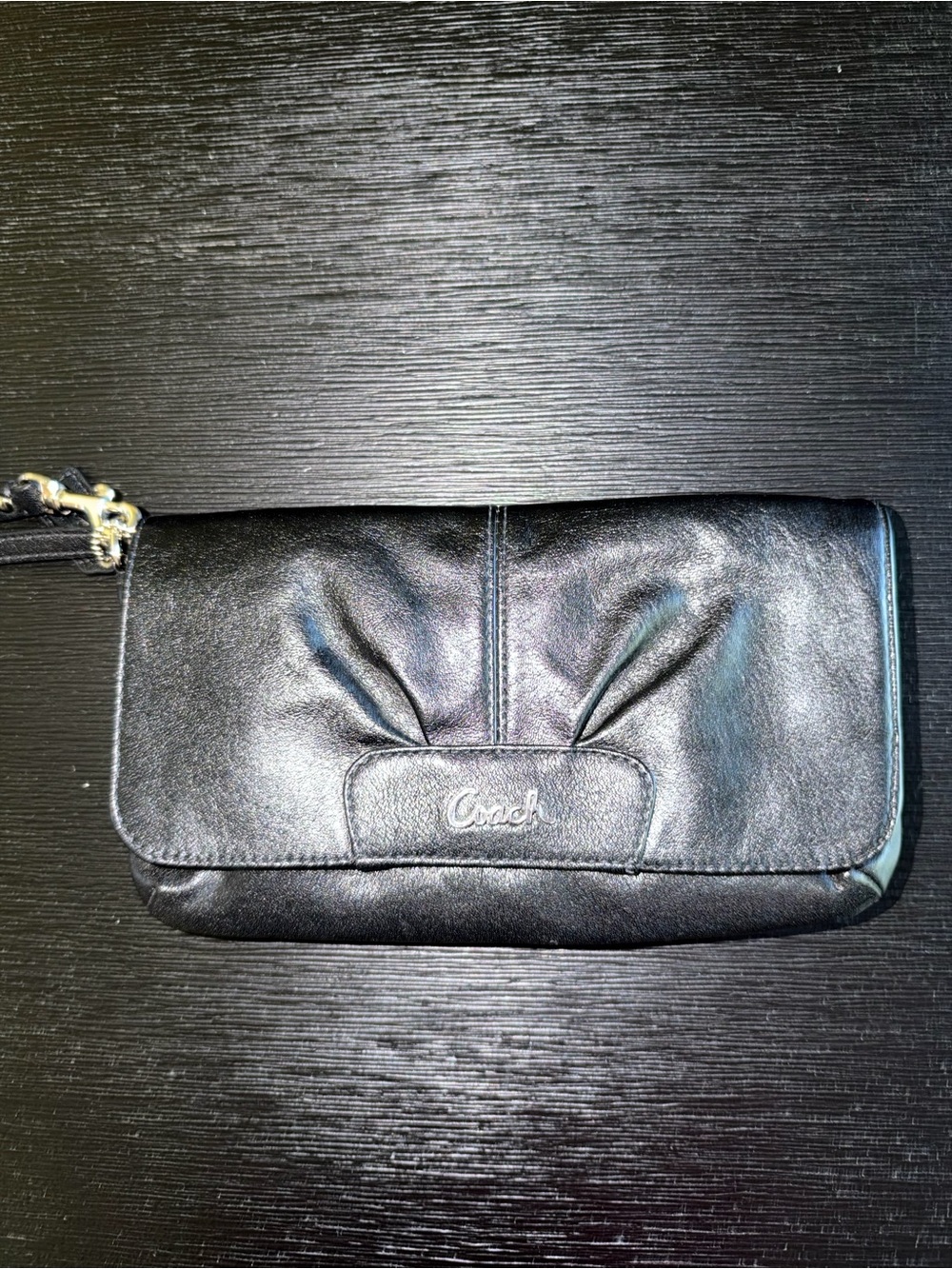 Coach Ashley Black Leather Wristlet Clutch